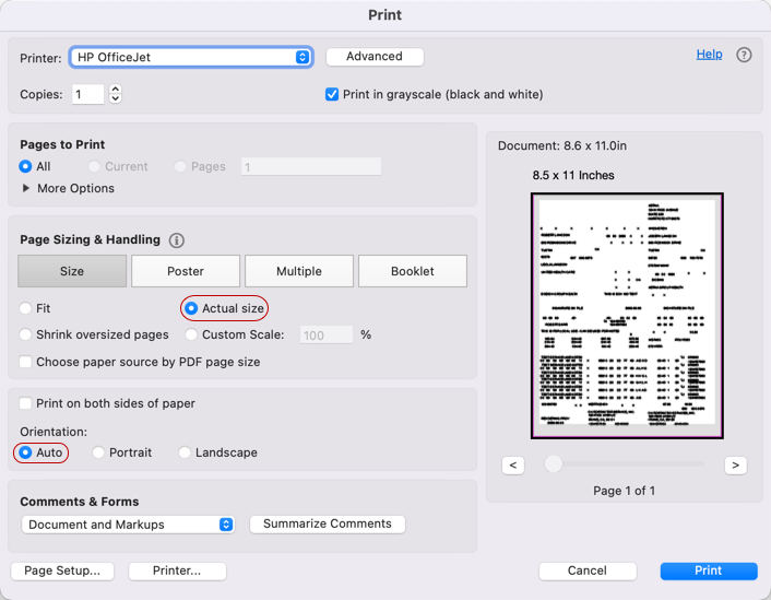 printer configuration settings