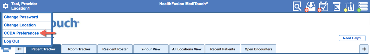 CCDA preferences from toolbar