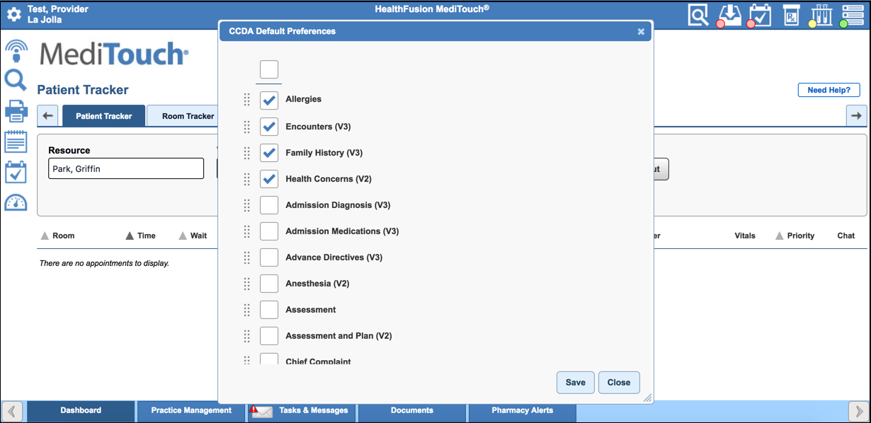view CCDA preferences from toolbar