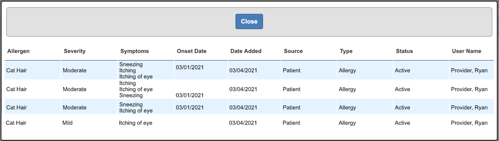 allergies history