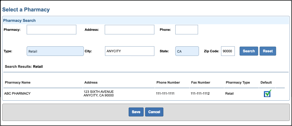 set default pharmacy