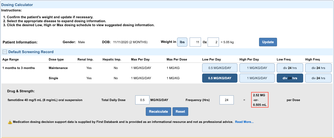 dosing calculator
