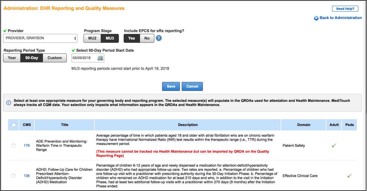select ehr reporting and quality measures