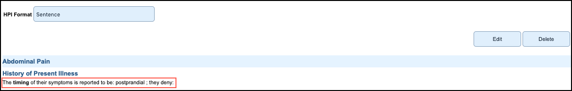 sentence HPI format