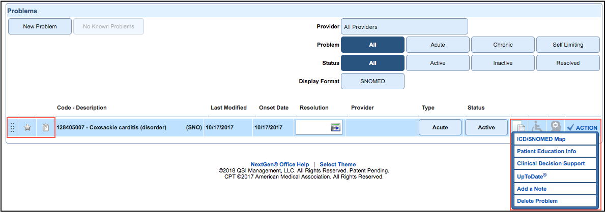 problem list menu features