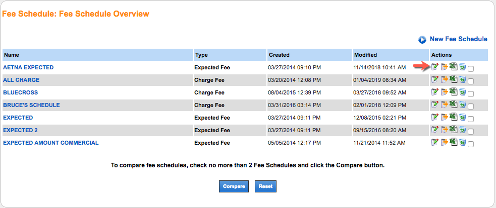 fee schedule edit