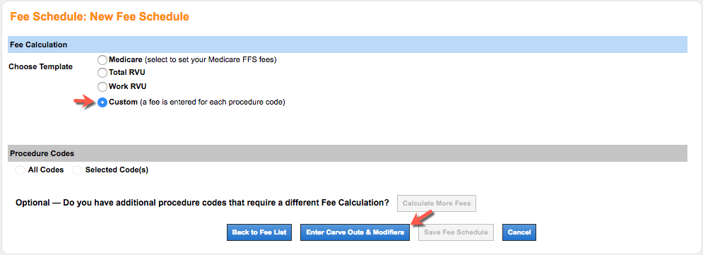 fee schedule custom