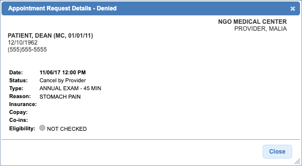 appt request denied