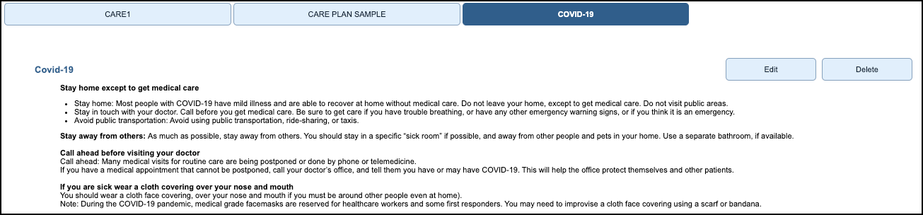 care plan COVID-19