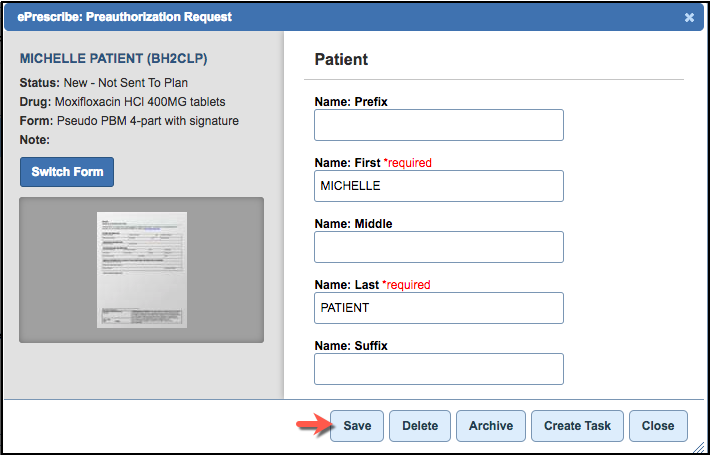 ePA form save