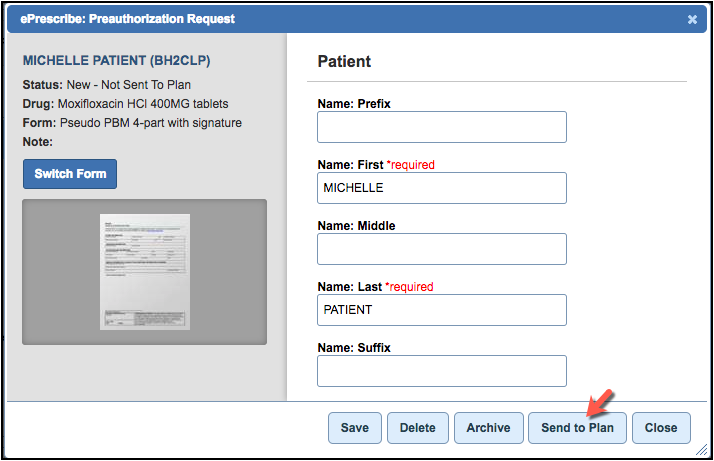 ePA form send to plan