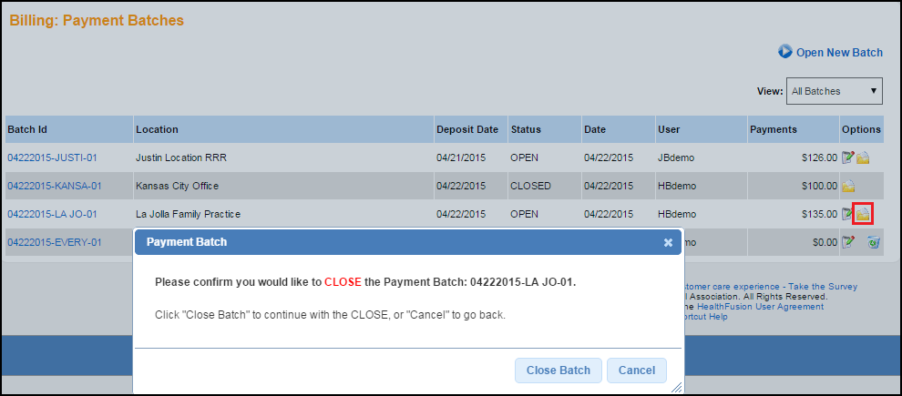 close payment batch