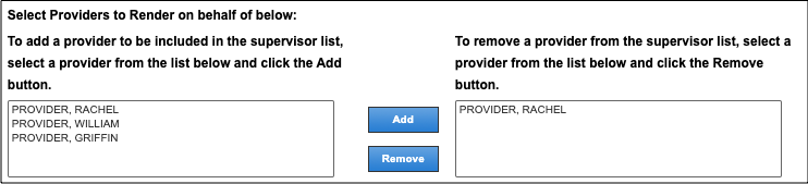 provider maintenance select supervisor