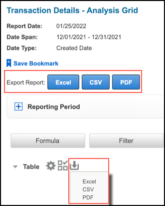 export options