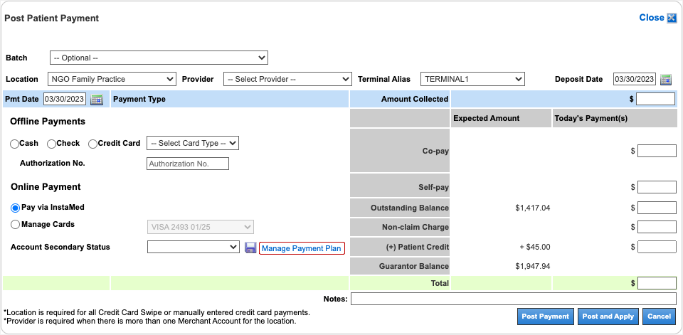 instamed payment plan manage