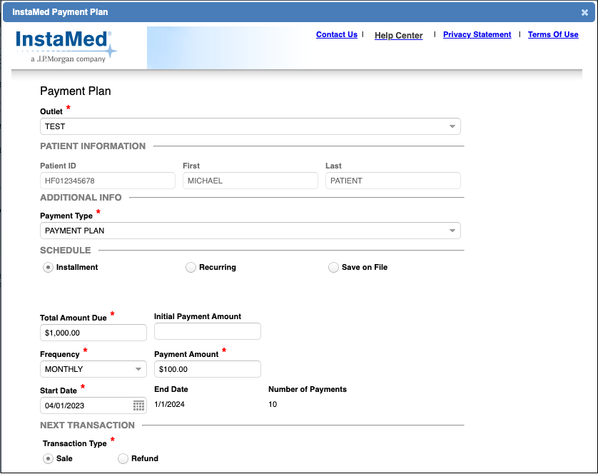 instamed payment plan