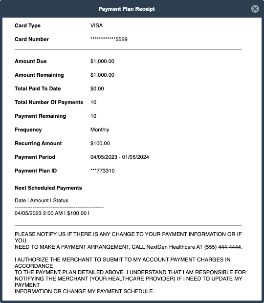 instamed payment plan receipt bottom