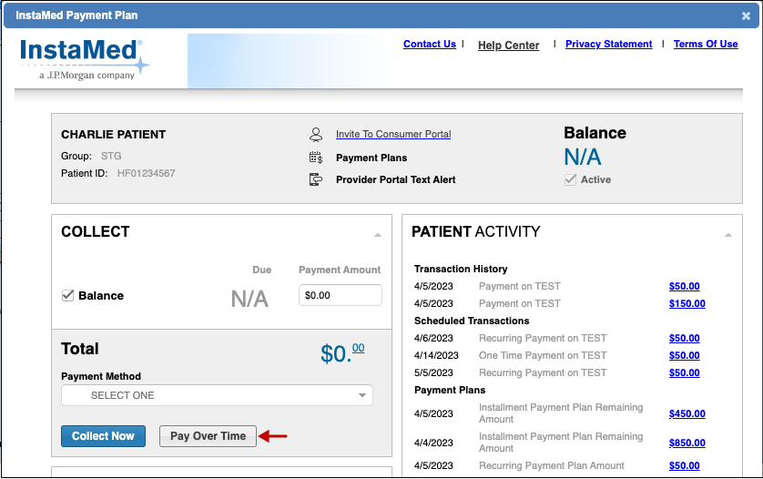 instamed payment plan pay over time