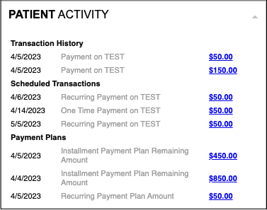 instamed payment plans patient activity