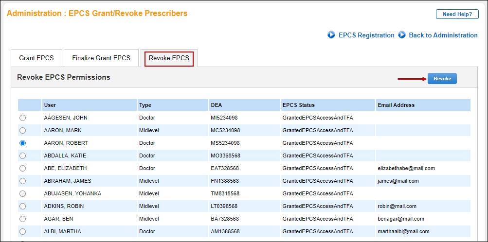 Revoke EPCS