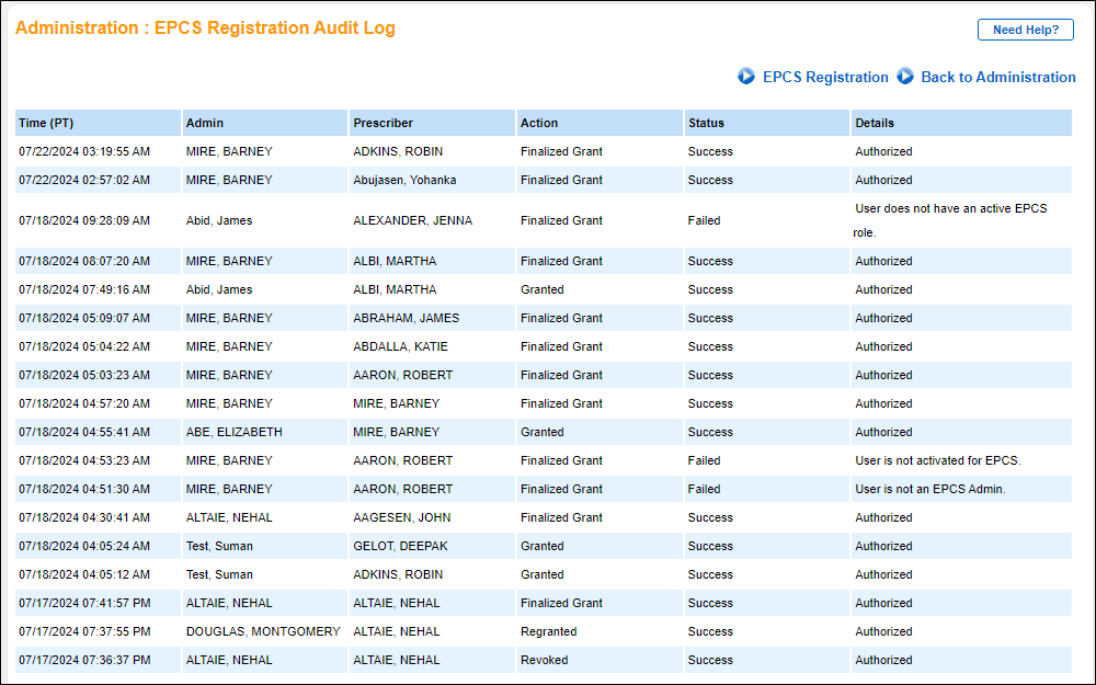 Registration Log