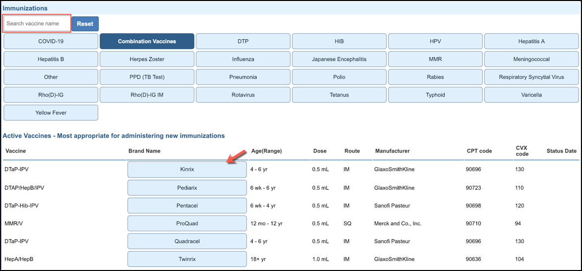 immunization search