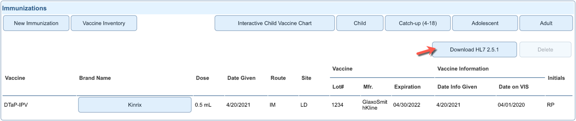 immunization HL7