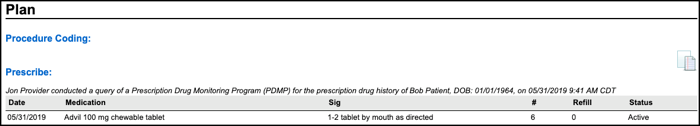 PDMP query encounter summary