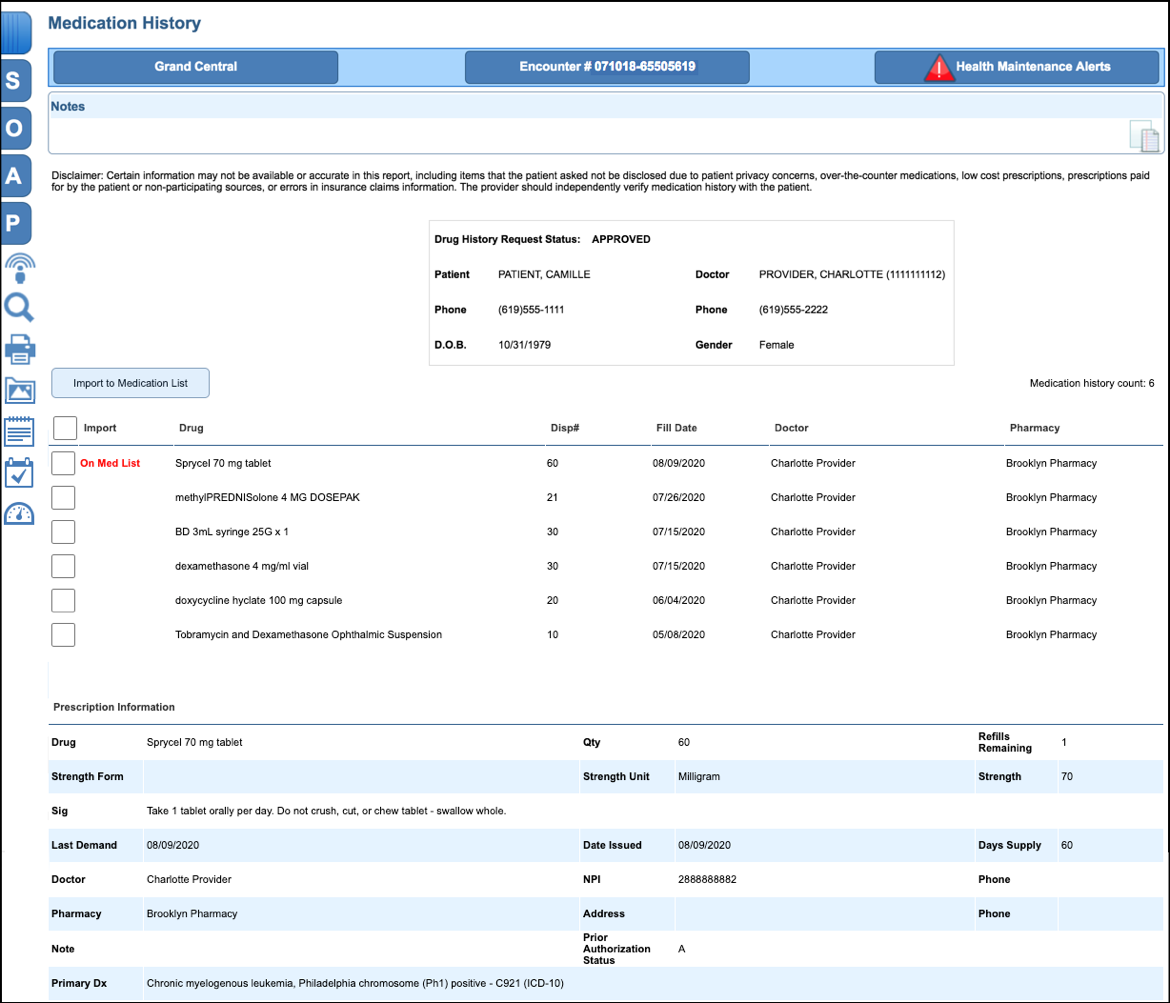 Rx History result