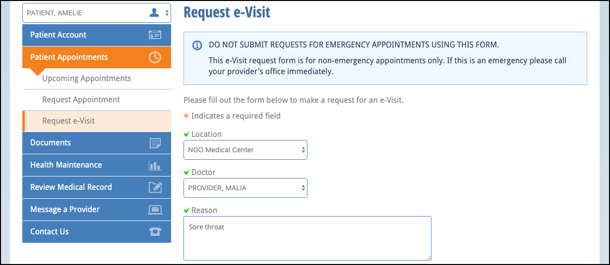 request evisit