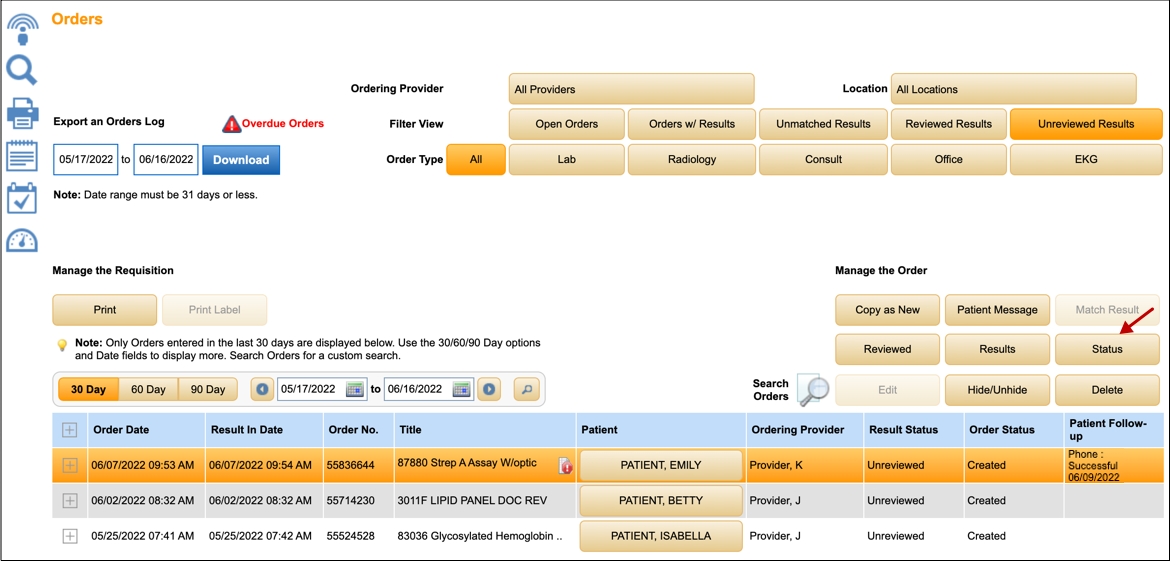 order status