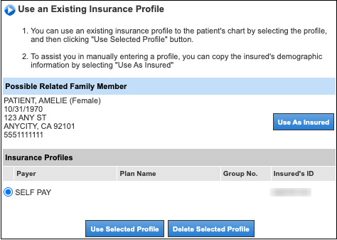 patient registration use existing insurance