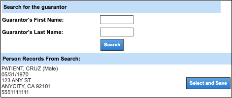 patient registration search guarantor