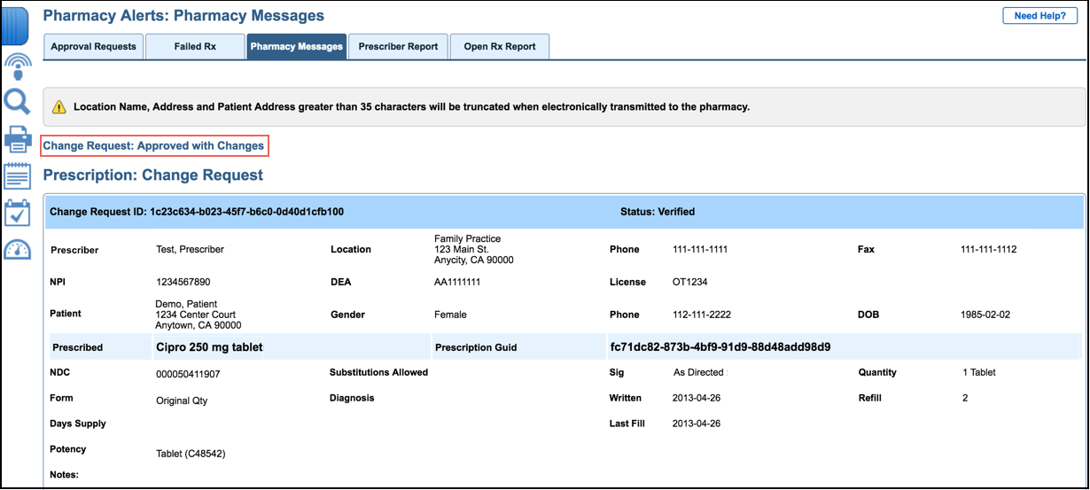 change rx approved with changes