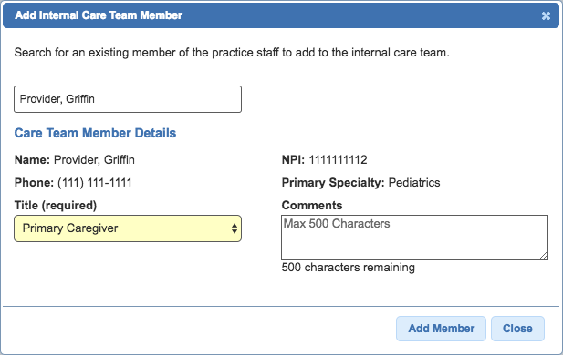 internal care team add member