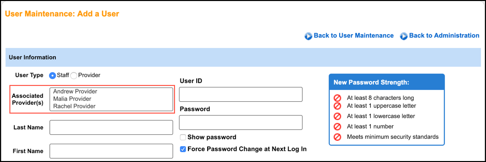 user maintenance associated provider