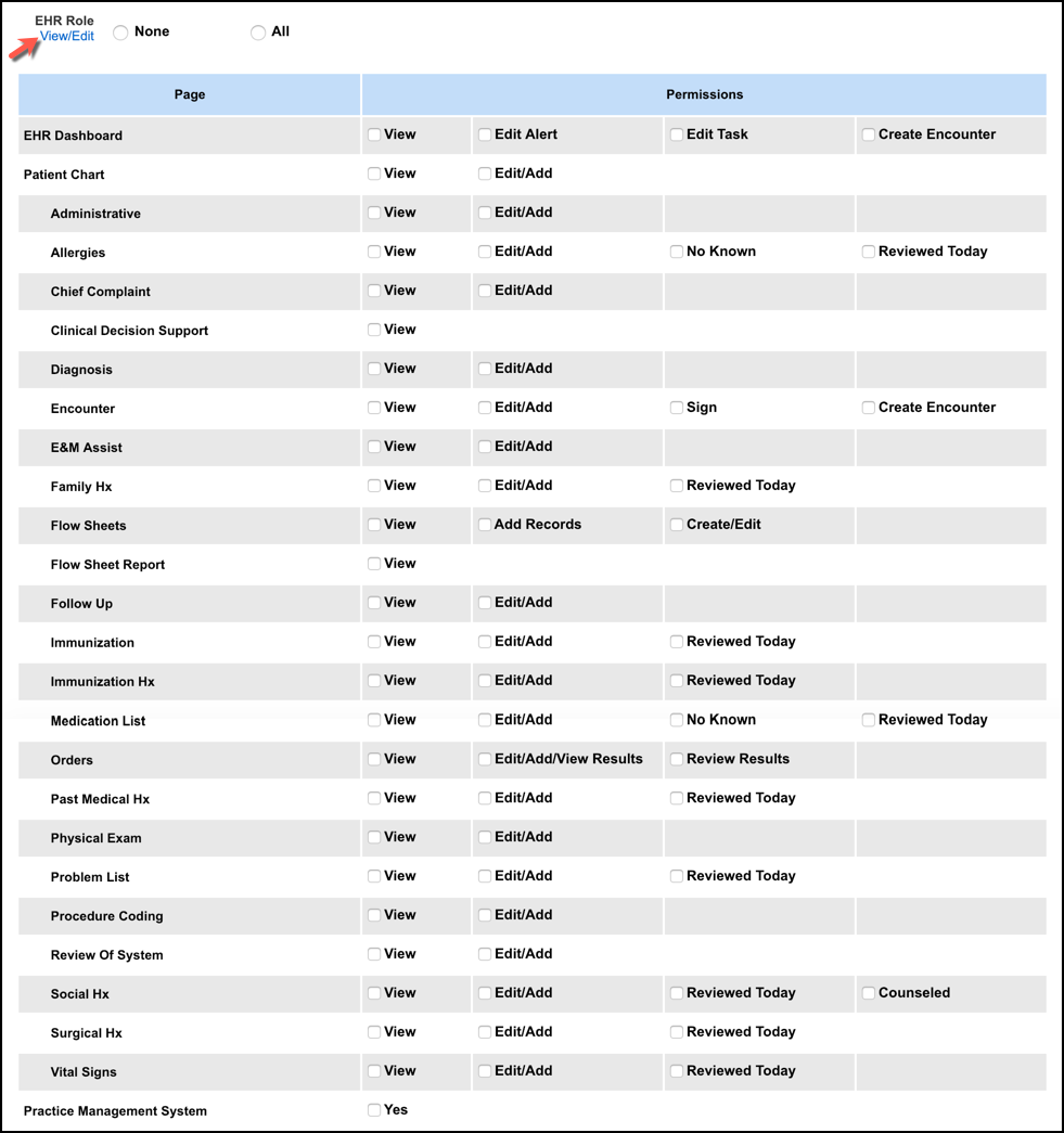 user maintenance EHR role