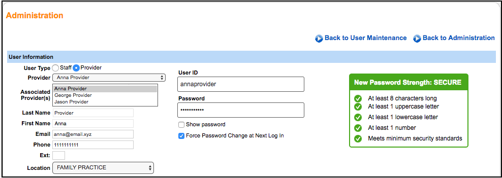 user maintenance user info