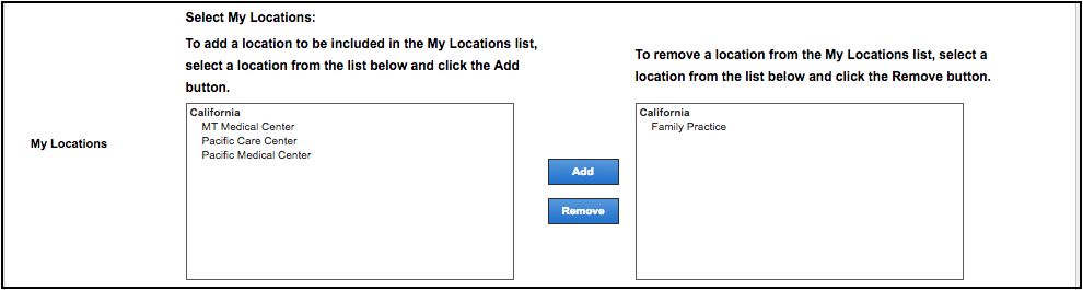 user maintenance my locations