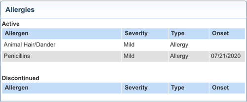 chart preview allergies