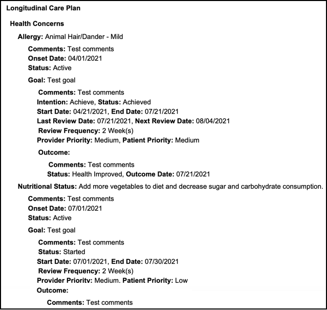 longitudinal care plan clinical summary PDF
