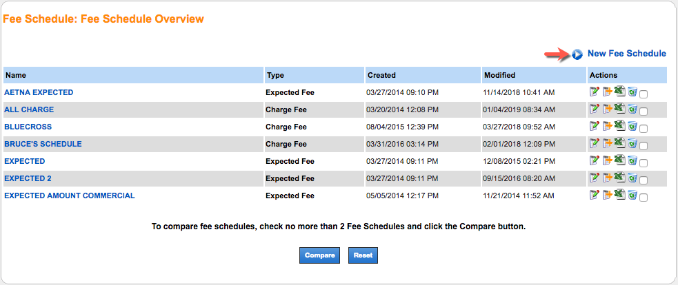 fee schedule new