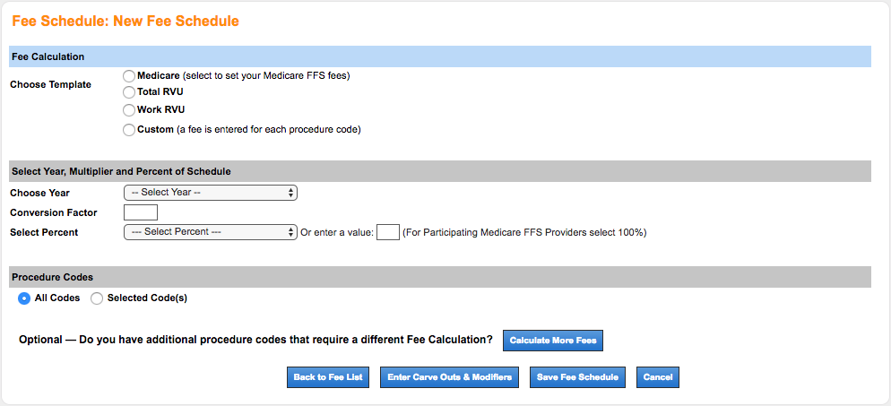 fee schedule templates
