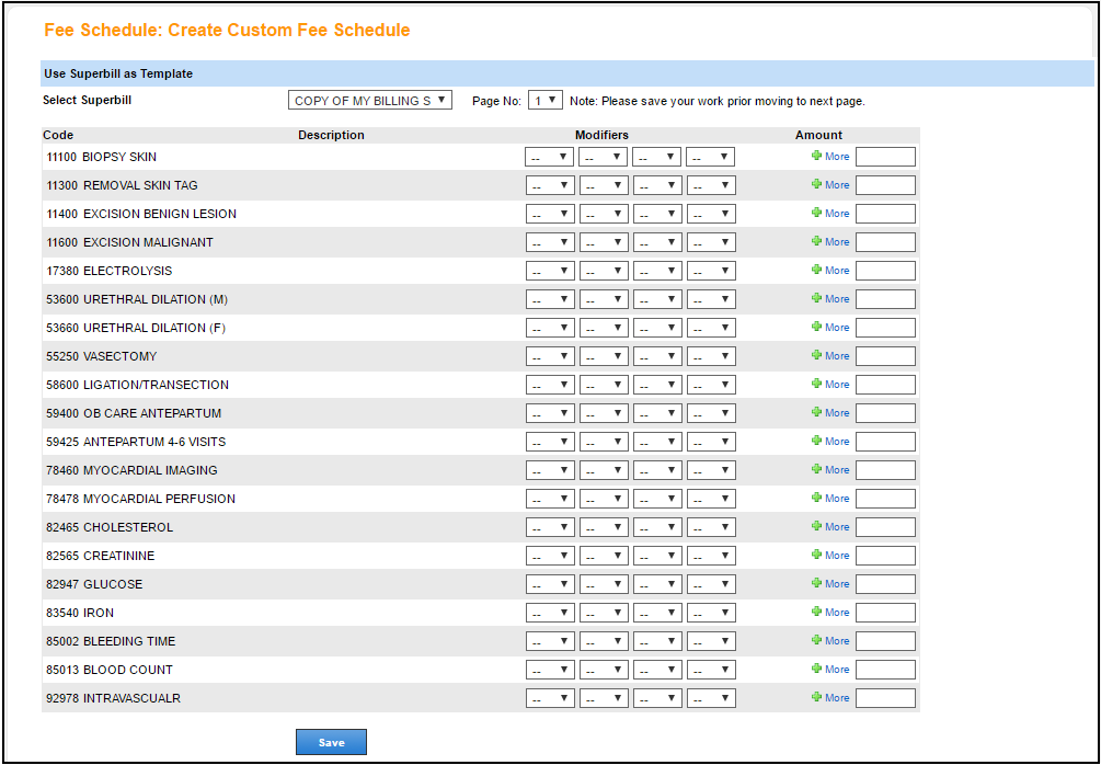 fee schedule create custom