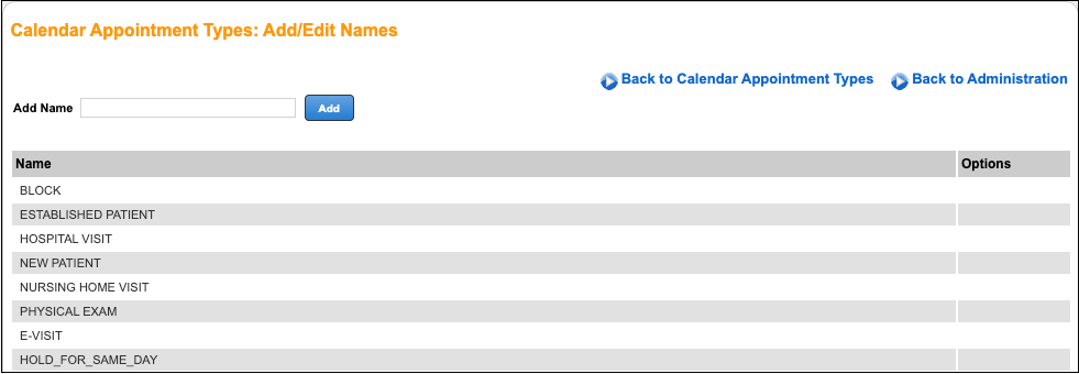 calendar appt types preloaded