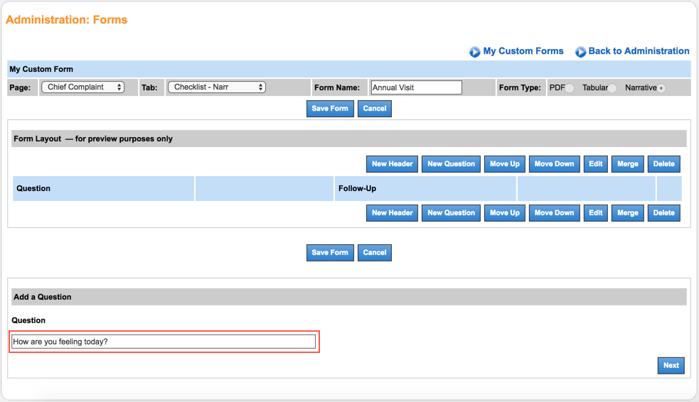 custom forms form question