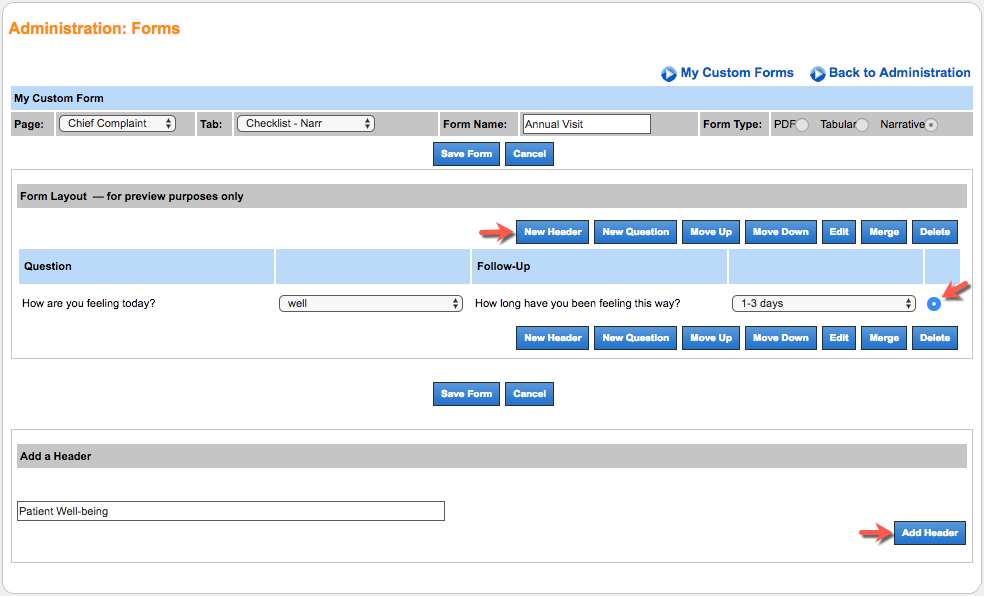 custom forms add header
