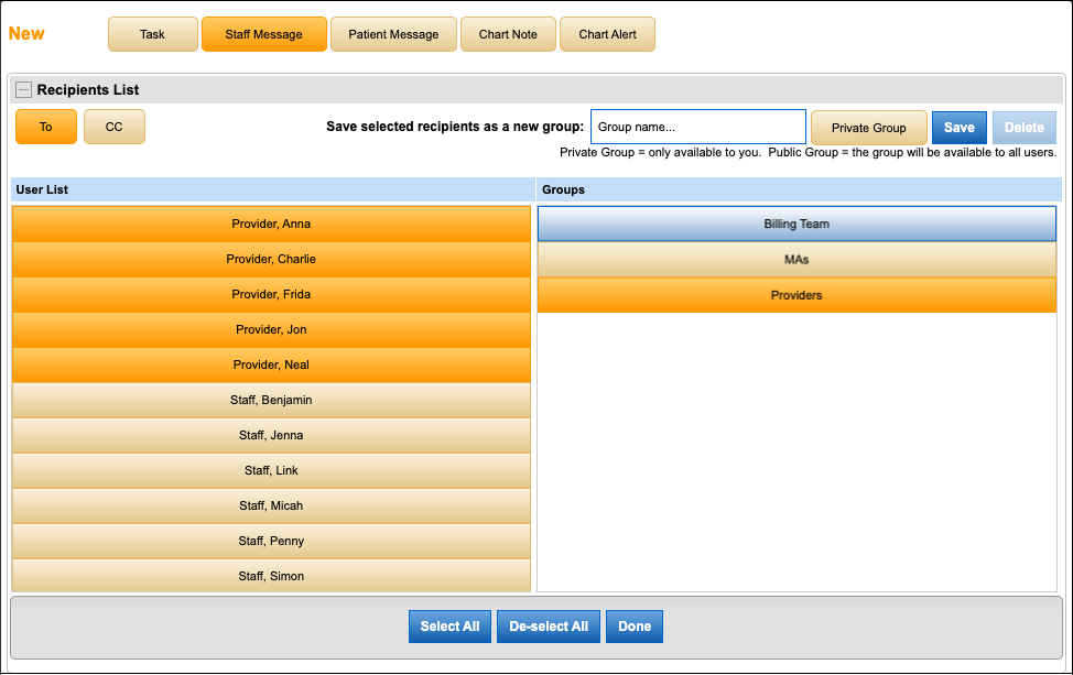 send staff message recipients