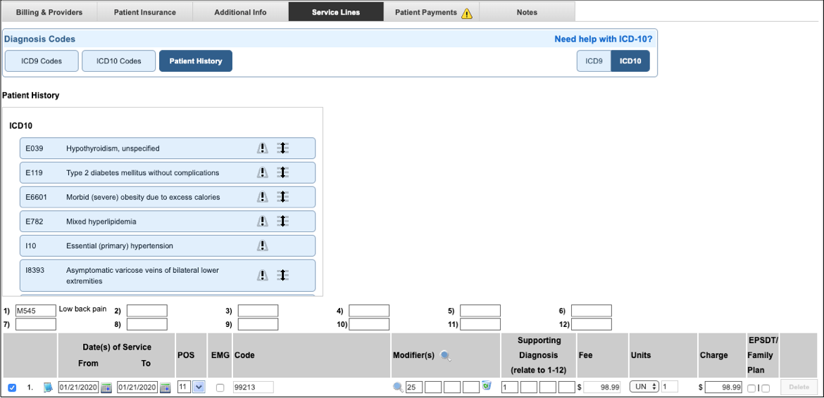 resubmit claim service lines