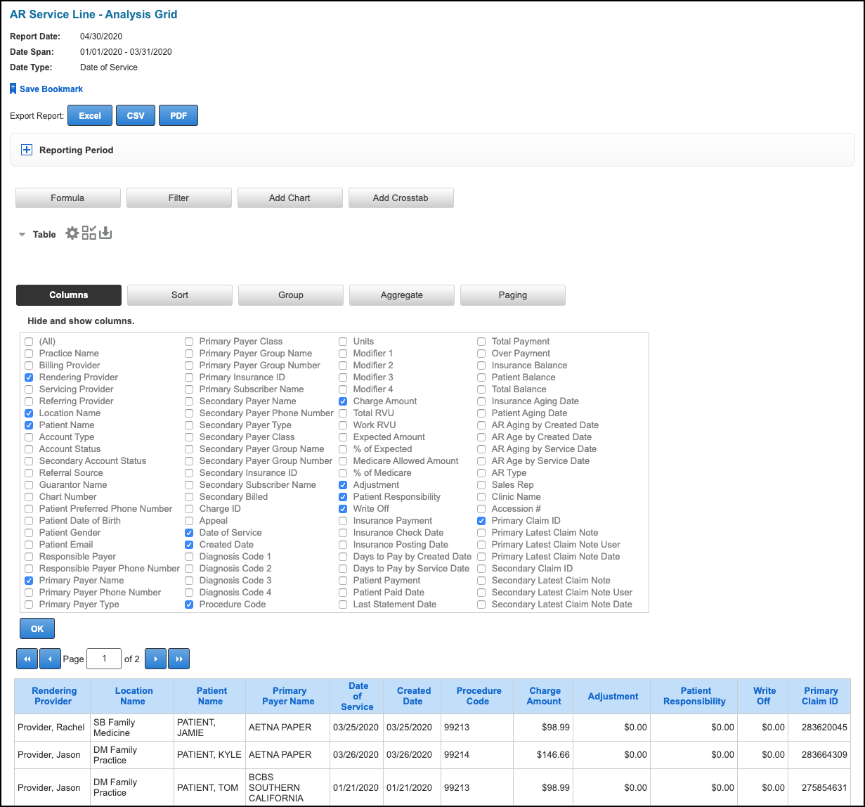 analysis grid columns